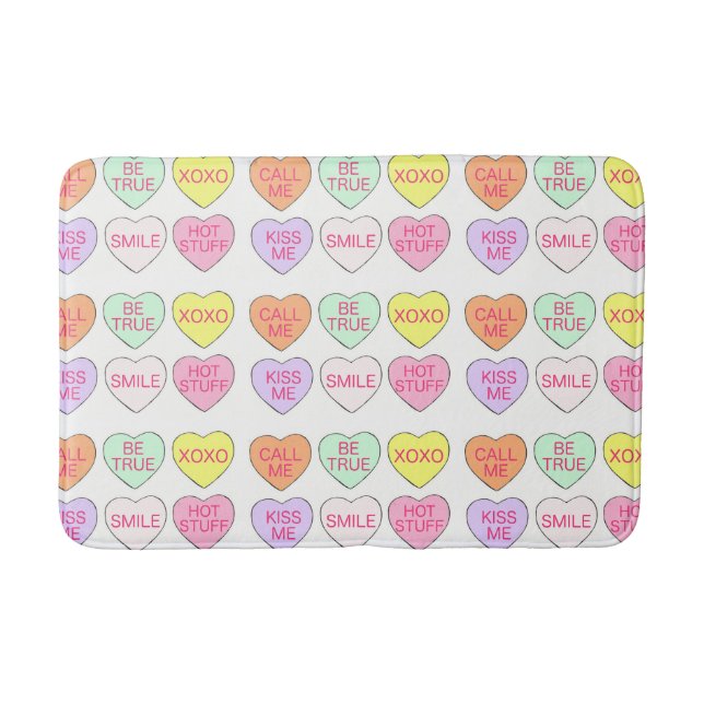 Pastel Conversation  Candy Hearts Valentine's Day Bath Mat (Front)