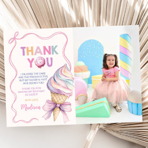 Pastel Coquette Ice Cream Girls Birthday Photo Thank You Card