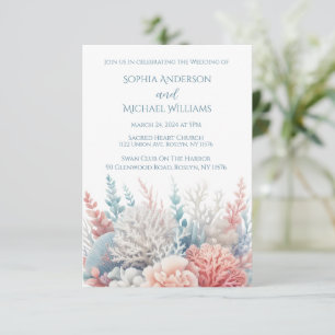 Pastel Coral-Beach thème de mariage Invitation