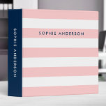 Pastel Coral Pink and White Stripes with Blue Side Binder<br><div class="desc">This preppy binder features pastel coral pink and white stripes pattern on the front and back with a blue colour side. Personalize it by replacing the placeholder text in the template to add your information. For more options such as to change the font, text size/colour and the spacing between letters...</div>