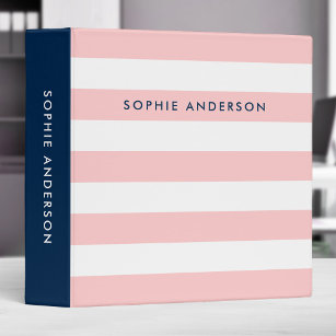 Pastel Coral Pink and White Stripes with Blue Side Binder