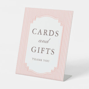 Pastel Coral Pink Striped Wedding Cards and Gifts Pedestal Sign