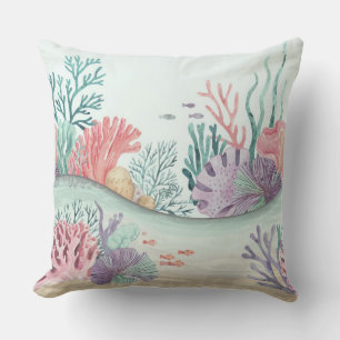 Pastel Coral Reef Throw Pillow