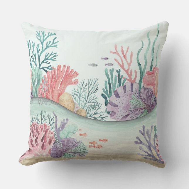 Pastel Coral Reef Throw Pillow (Front)