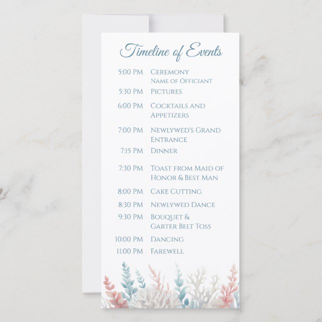 Pastel Coral Reefs- Beach Wedding Program- (Back)