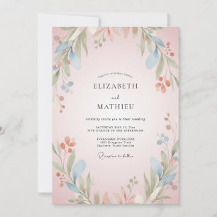 Pastel Coral Watercolor Wedding Invitation