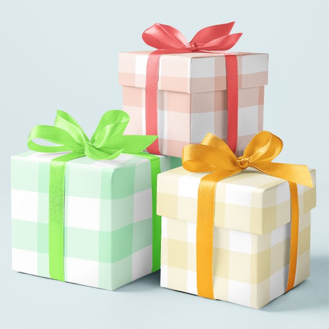 Pastel Coral Yellow and Mint Easter Gingham Multi Wrapping Paper Sheet (Coral Yellow and Mint Gingham Check Gift Wrap)