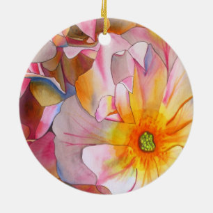 Pastel Cornelia Rose watercolor art painting Ceramic Ornament