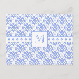 Pastel Cornflower Blue Art Deco Vintage Damask Postcard
