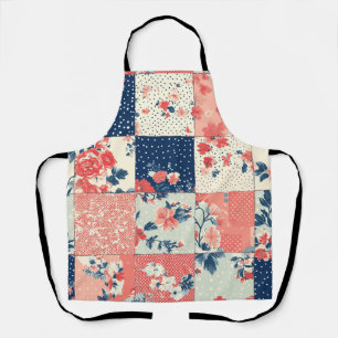 Pastel Cottage Floral Quilt in Indigo and Peach Apron