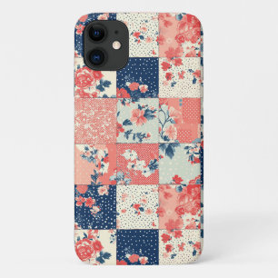 Pastel Cottage Floral Quilt in Indigo and Peach iPhone 11 Case