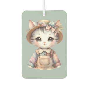 Pastel Cottagecore Cat in Overalls & Straw Hat Air Freshener