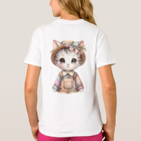 Pastel Cottagecore Cat in Overalls & Straw Hat