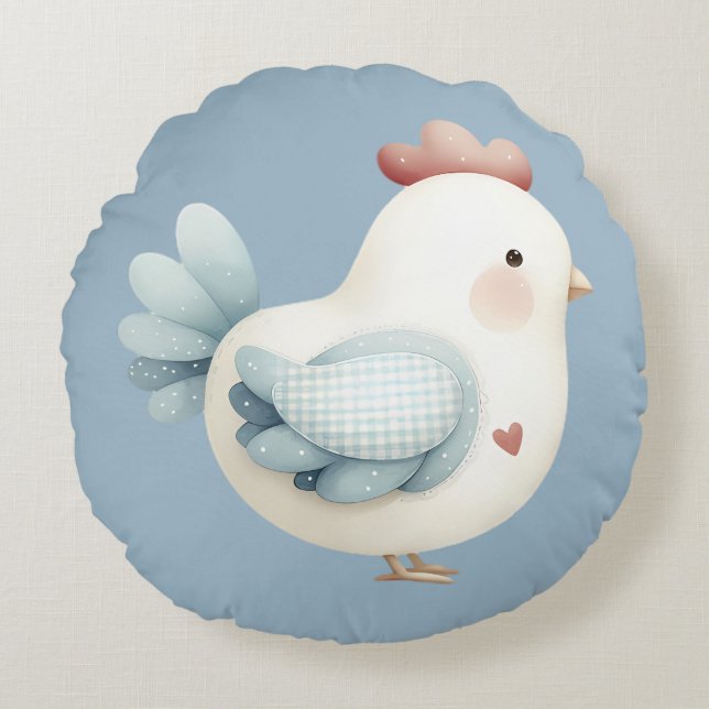 Pastel Cottagecore Chicken Round Pillow (Front)