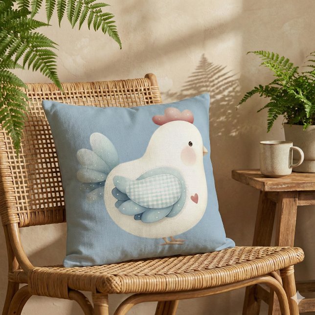 Pastel Cottagecore Chicken Throw Pillow (Pastel Cottagecore Chicken Throw Pillow Mockup D)
