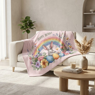 Pastel Cottagecore Farmhouse Rainbow Bunny Florals Throw Blanket