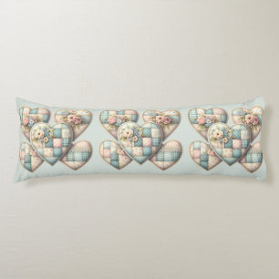Pastel Cottagecore Patchwork Hearts Body Pillow