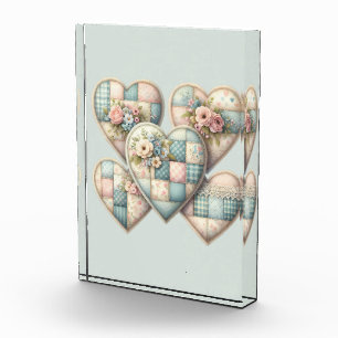Pastel Cottagecore Patchwork Hearts Photo Block