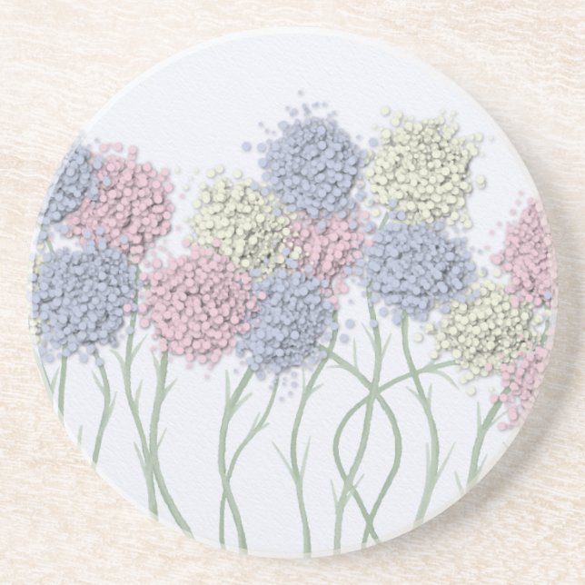Pastel Cotton Ball Flower Scene Drink Coaster (Front)