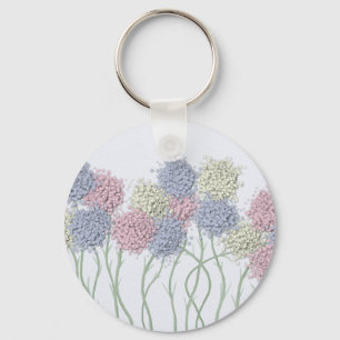 Pastel Cotton Ball Flower Scene Keychain