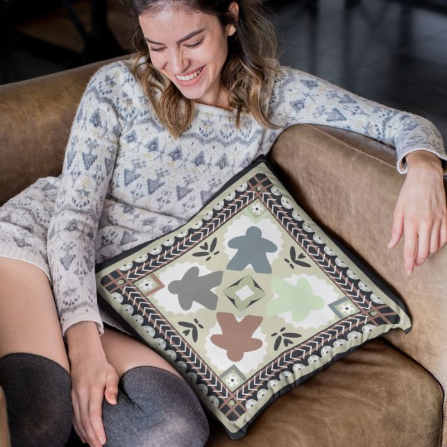 Pastel Country Cottage Meeple Pattern  Throw Pillow (Creator Uploaded)