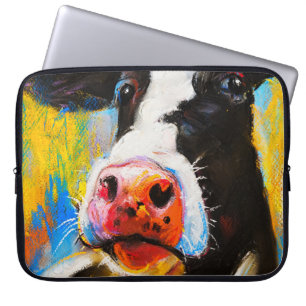 Pastel Cow Portrait Modern Painting Laptop Sleeve