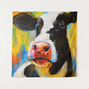 Pastel Cow Portrait Modern Painting Tapestry