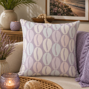 Pastel Cowrie Shell Pattern Lavender Mauve Throw Pillow