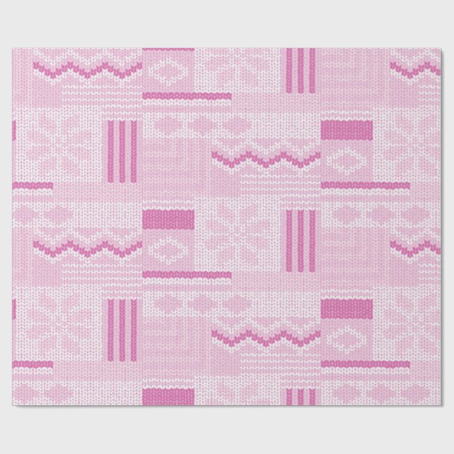 Pastel Cozy Pink Fair Isle Winter Knit Christmas Wrapping Paper (Flat)