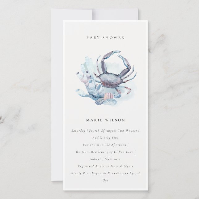 Pastel Crab Coral Nautical Baby Shower Invite (Front)