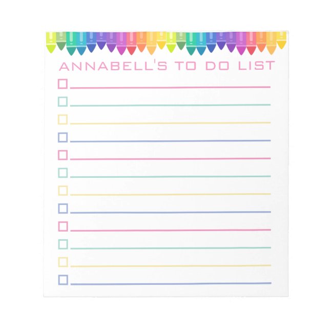 Pastel Crayons To Do List Personalize Notepad (Front)