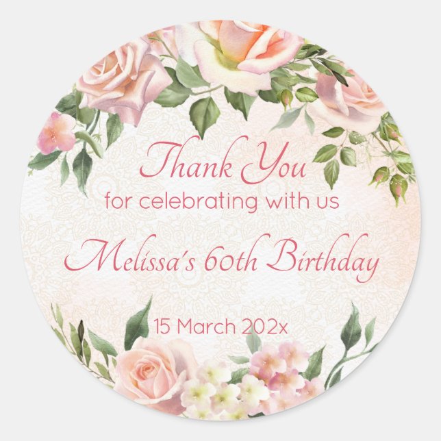 Pastel cream blush pink roses personalized  classic round sticker (Front)