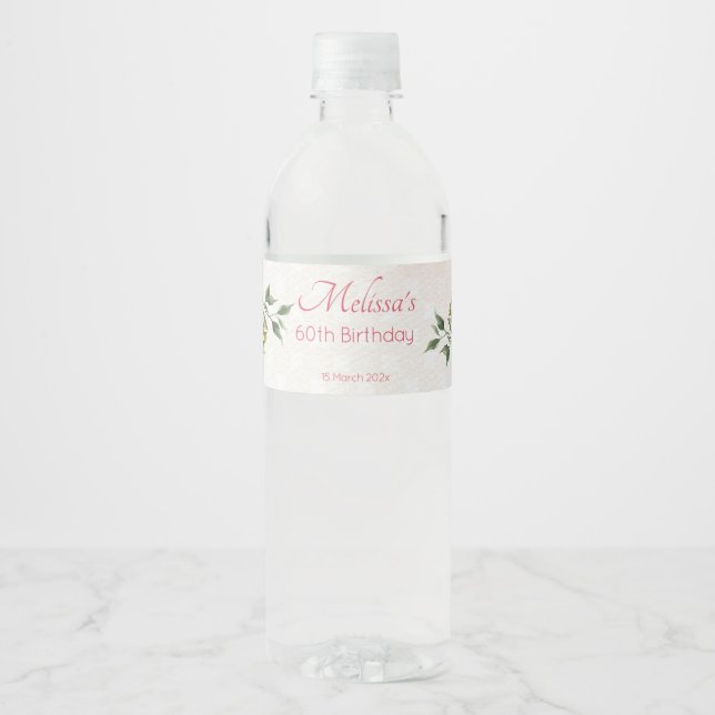 Pastel cream blush pink roses personalized   water bottle label (Front)