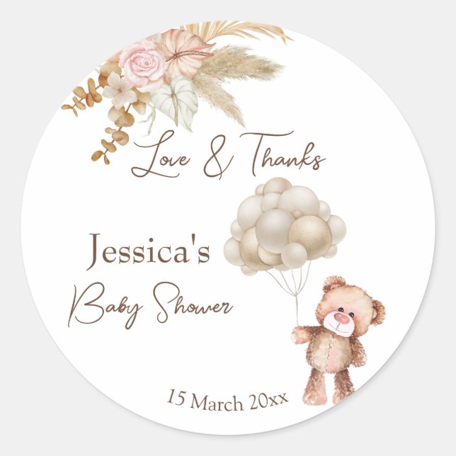 Pastel cream brown boho dried flowers baby shower classic round sticker (Front)