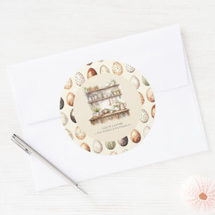 Pastel Cream & Brown Vintage Easter Family name Classic Round Sticker