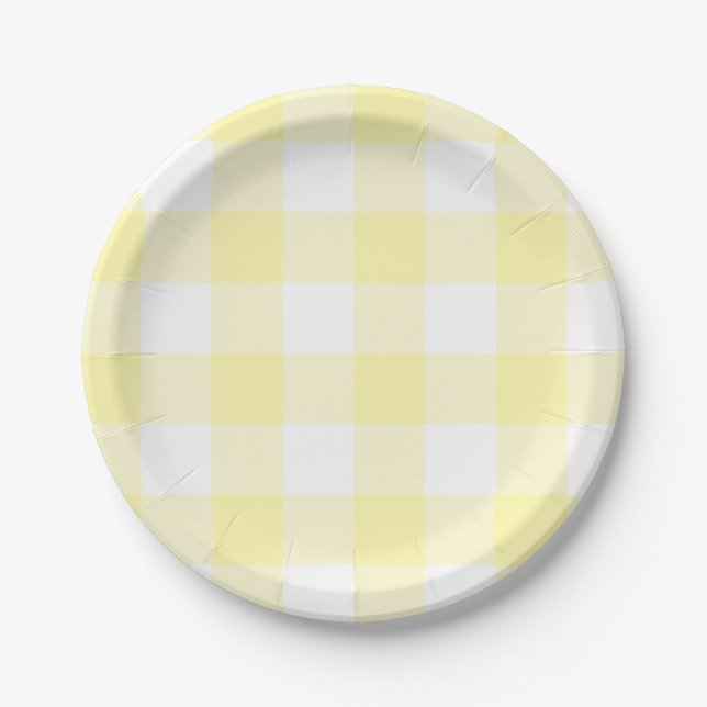 Pastel Cream Gingham Plaid Pattern Paper Plate (Front)