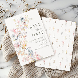 Pastel Cream Meadow Floral Save The Date Invitation