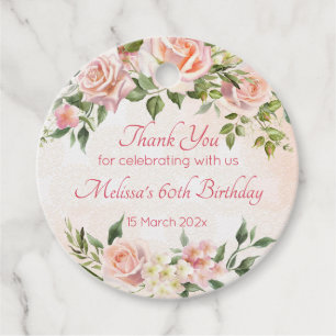Pastel cream pink roses personalized favour tags