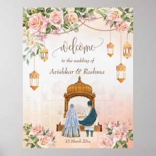 Pastel cream pink roses with Moroccan lanterns Poster