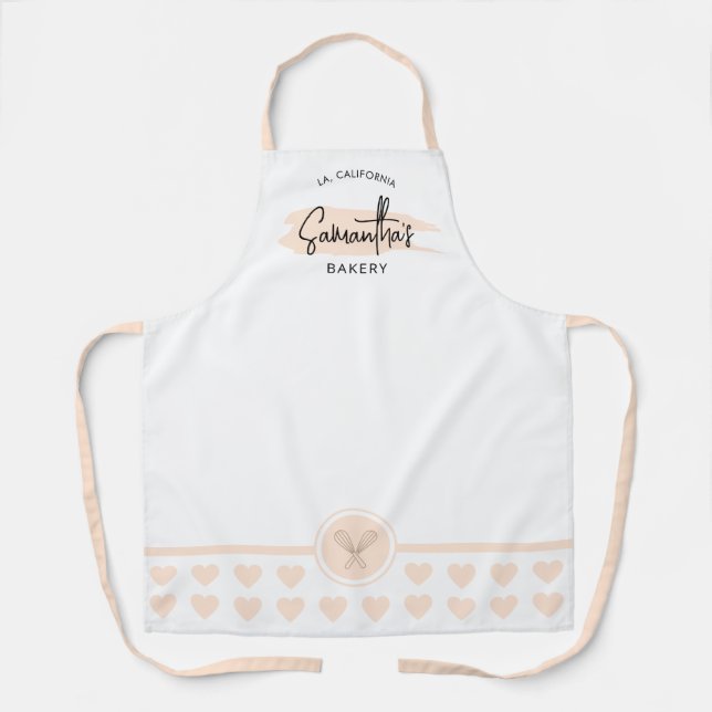Pastel Cream Watercolor Name Bakery Chef Kitchen Apron (Front)