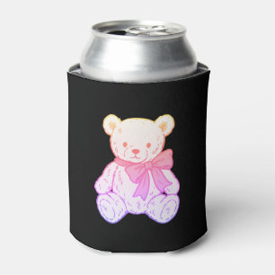 Pastel Creepy Cute Teddy Bear Seamless Pattern on Can Cooler