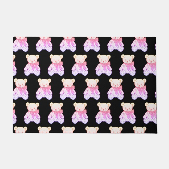 Pastel Creepy Cute Teddy Bear Seamless Pattern on  Doormat (Front)