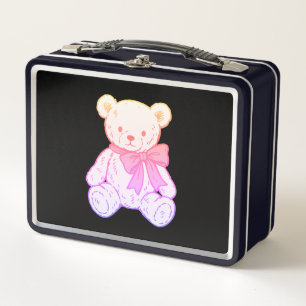 Pastel Creepy Cute Teddy Bear Seamless Pattern on Metal Lunch Box