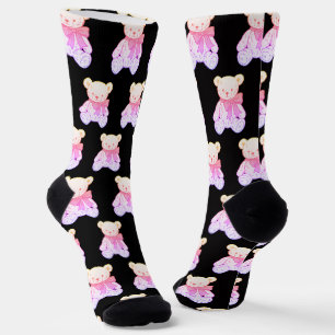 Pastel Creepy Cute Teddy Bear Seamless Pattern on Socks