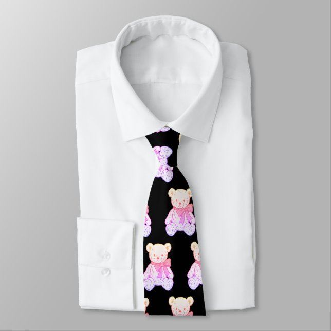 Pastel Creepy Cute Teddy Bear Seamless Pattern on  Tie (Tied)