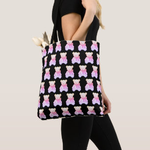 Pastel Creepy Cute Teddy Bear Seamless Pattern on  Tote Bag