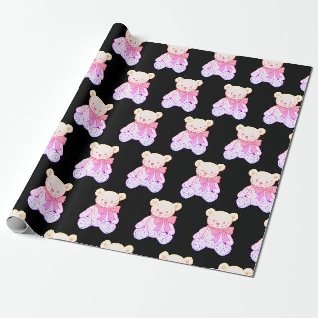 Pastel Creepy Cute Teddy Bear Seamless Pattern on  Wrapping Paper (Unrolled)