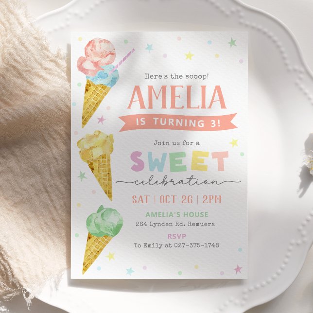 Pastel Crème de glace Anniversaire Invitation (Créateur téléchargé)