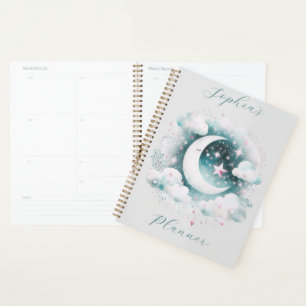 Pastel Crescent Moon Celestial Clouds Personalized Planner