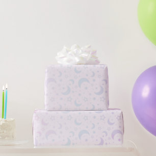 Pastel Crescent Moons and Stars Halloween Wrapping Paper